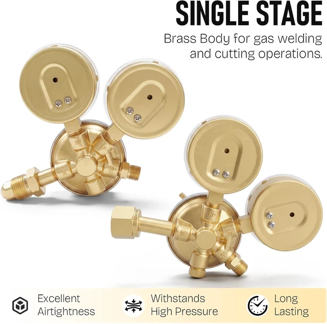 Alt view image 5 of 7 - Oxygen Acetylene Regulator Set, CGA540 & CGA510, Compatible with V-Style Torch Cutting, Heavy-Duty Gas Welding Pressure Regulators with T-Handle Adjustments