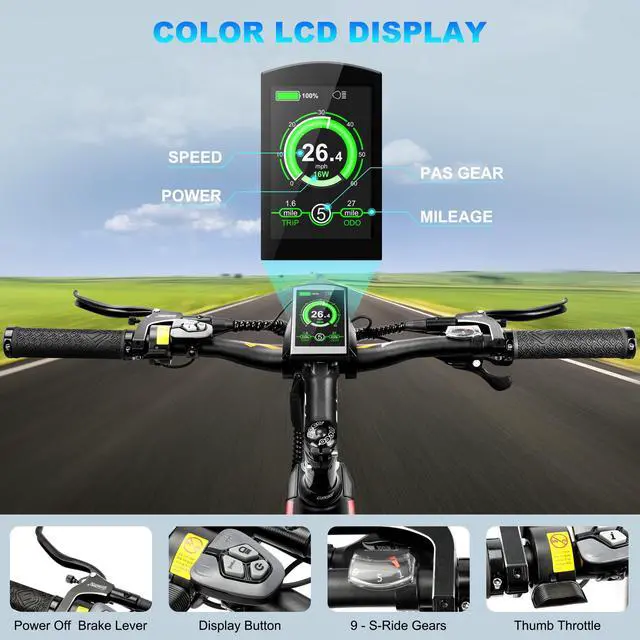 Alt view image 5 of 7 - 500W Carbon fiber Mountain EBike  for Adults,Dual Hydraulic Brake,Shimano 9 Speed ,IPX6 water-resistant