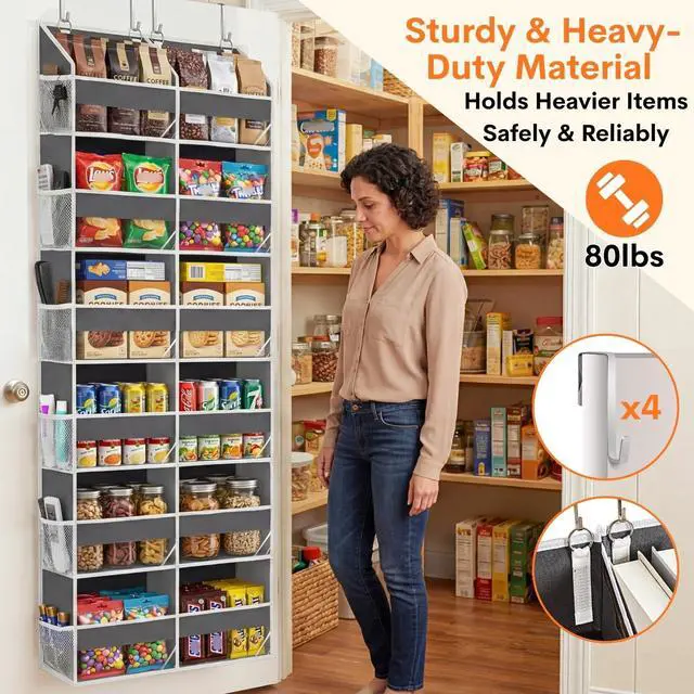 Alt view image 3 of 7 - 2 Pack Over The Door Organizer 6 Tiers, Extra Large Behind Door Storage of 12 Compartments, 80 lbs Weight Capacity Hanging Storage Organizer with Clear Window Kids Toys,Shoes (6 Tiers - Grey)