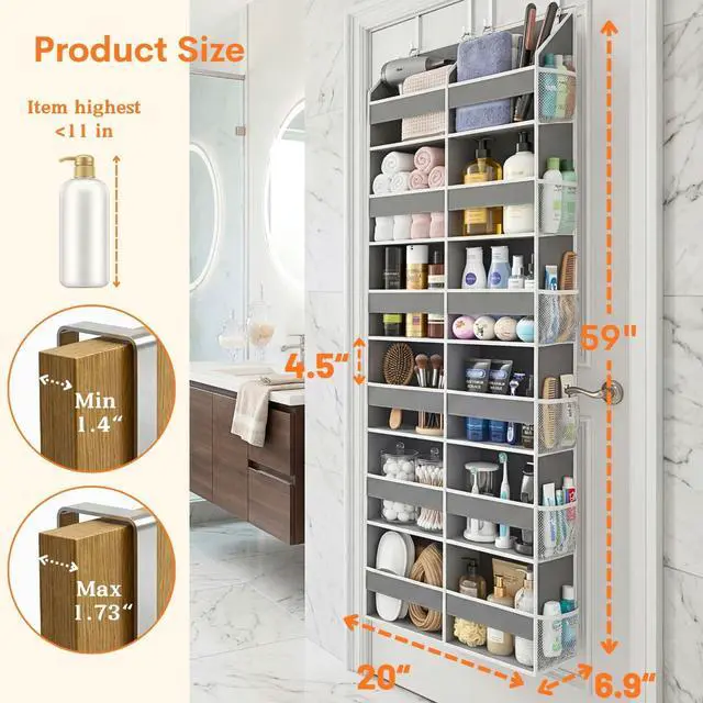 Alt view image 4 of 7 - 2 Pack Over The Door Organizer 6 Tiers, Extra Large Behind Door Storage of 12 Compartments, 80 lbs Weight Capacity Hanging Storage Organizer with Clear Window Kids Toys,Shoes (6 Tiers - Grey)