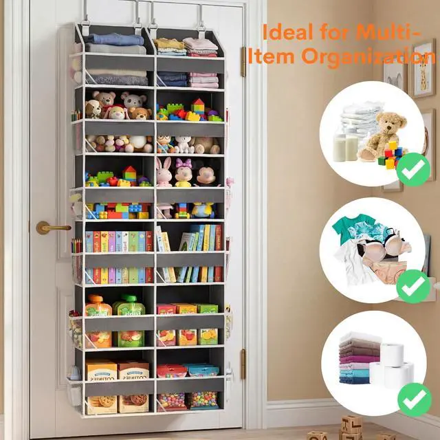 Alt view image 5 of 7 - 2 Pack Over The Door Organizer 6 Tiers, Extra Large Behind Door Storage of 12 Compartments, 80 lbs Weight Capacity Hanging Storage Organizer with Clear Window Kids Toys,Shoes (6 Tiers - Grey)