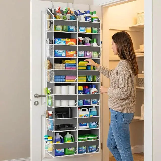 Alt view image 6 of 7 - 2 Pack Over The Door Organizer 6 Tiers, Extra Large Behind Door Storage of 12 Compartments, 80 lbs Weight Capacity Hanging Storage Organizer with Clear Window Kids Toys,Shoes (6 Tiers - Grey)
