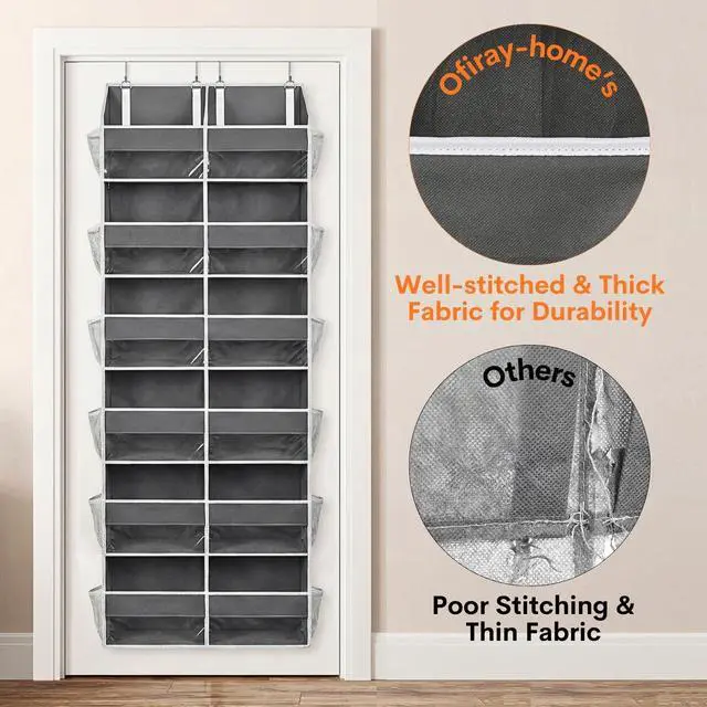 Alt view image 7 of 7 - 2 Pack Over The Door Organizer 6 Tiers, Extra Large Behind Door Storage of 12 Compartments, 80 lbs Weight Capacity Hanging Storage Organizer with Clear Window Kids Toys,Shoes (6 Tiers - Grey)