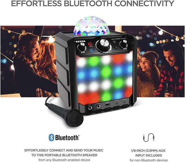 Alt view image 6 of 6 - ION Audio Party Rocker Effects  Portable Bluetooth Speaker / Karaoke Machine with Karaoke Microphone, Battery Powered Operation and 40W Power