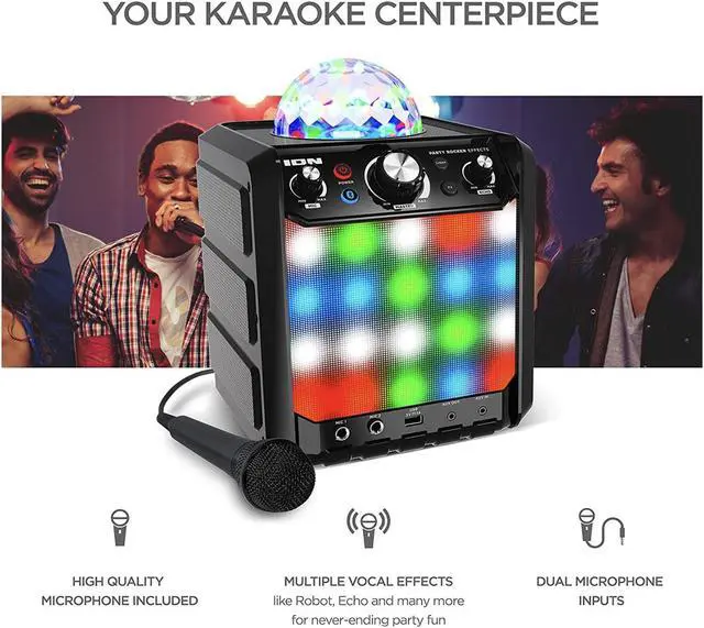 Alt view image 5 of 6 - ION Audio Party Rocker Effects  Portable Bluetooth Speaker / Karaoke Machine with Karaoke Microphone, Battery Powered Operation and 40W Power