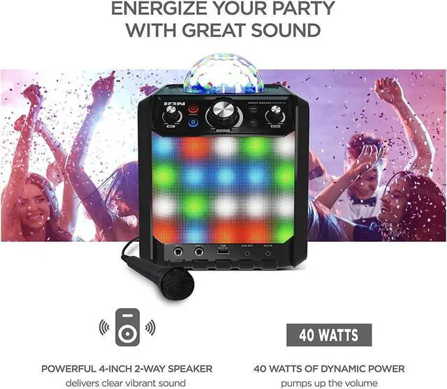 Alt view image 2 of 6 - ION Audio Party Rocker Effects  Portable Bluetooth Speaker / Karaoke Machine with Karaoke Microphone, Battery Powered Operation and 40W Power