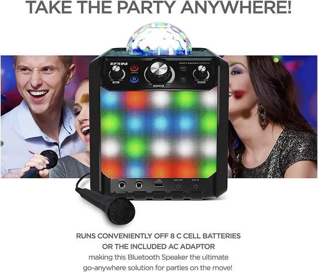 Alt view image 4 of 6 - ION Audio Party Rocker Effects  Portable Bluetooth Speaker / Karaoke Machine with Karaoke Microphone, Battery Powered Operation and 40W Power