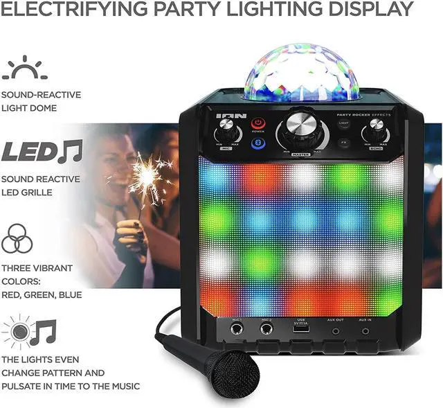 Alt view image 3 of 6 - ION Audio Party Rocker Effects  Portable Bluetooth Speaker / Karaoke Machine with Karaoke Microphone, Battery Powered Operation and 40W Power