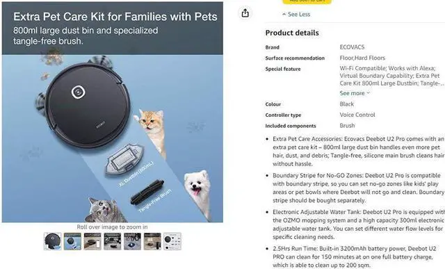 Alt view image 6 of 12 - Ecovacs Deebot OZMO U2 Pro Robot Vacuum Cleaner