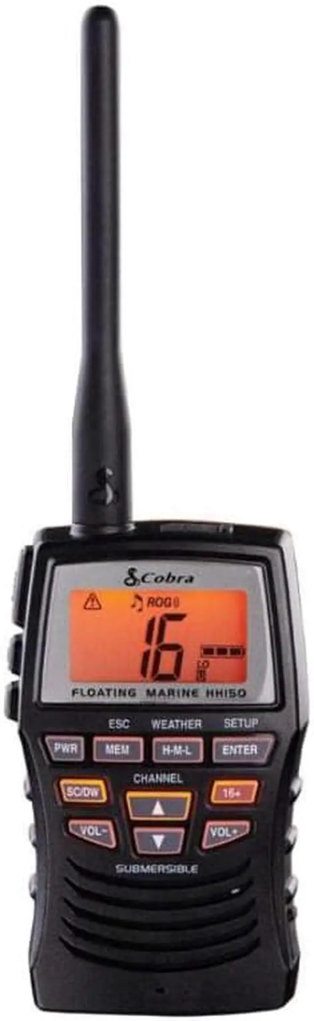Main image of Cobra Marine Radio - MR HH150 FLT - 3 Watt, Floating, Long Range, Handheld, VHF Radio, NOAA, International, Waterproof, Submersible, Weather Alerts, LCD Screen, Belt Clip