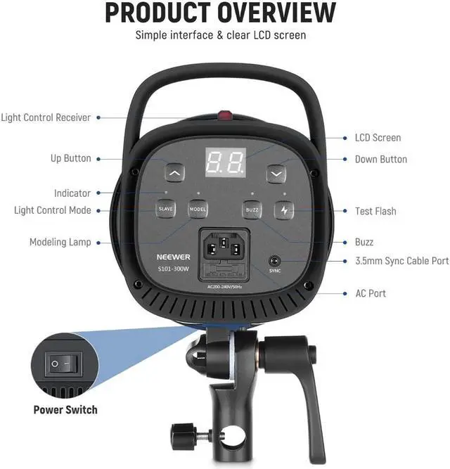 Alt view image 2 of 7 - NEEWER S101-300W Studio Monolight Strobe Flash 300W 5600K for Product Portrait Photography