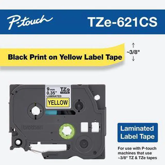Alt view image 13 of 16 - Brother P-touch TZe-621 Label Maker Tape 0.35"W Yellow/Black TZE621CS