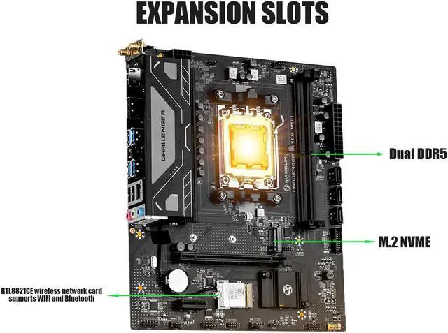 Alt view image 5 of 7 - MAXSUN Motherboard Challenger B650M WiFi Computer components support CPU AM5 7500F/7900X/7700X/7600X Bluetooth