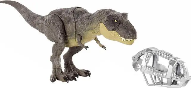 Alt view image 5 of 5 - Jurassic World Stomp 'N Escape Tyrannosaurus Rex Camp Cretaceous Dinosaur Toy For 4 Year Olds & Up