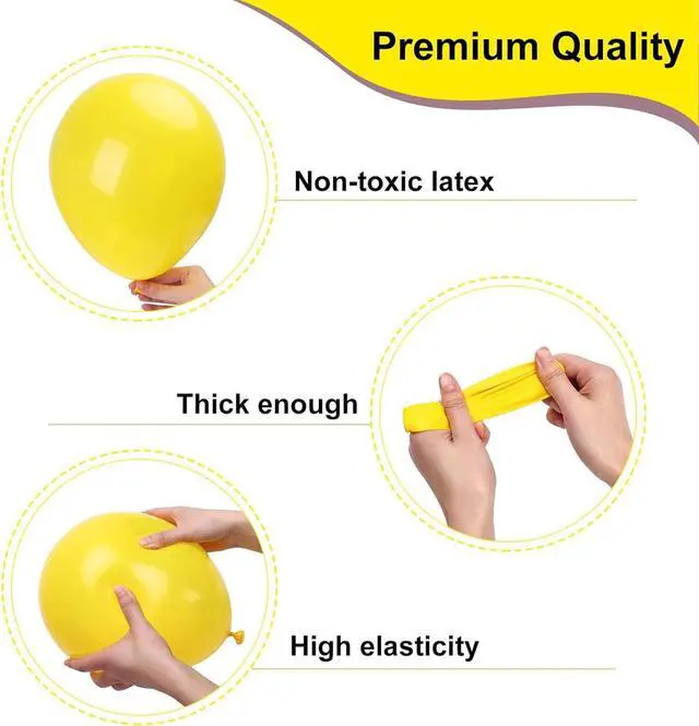 Alt view image 3 of 4 - 72-pk of Premium Quality Yellow Latex Rubber Party Balloons- Eco-Friendly Latex