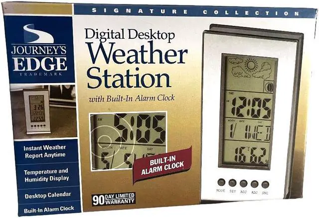 Alt view image 2 of 3 - Digital Desktop Weather Station Journeys Edge Built-in Alarm Clock NIB 13z