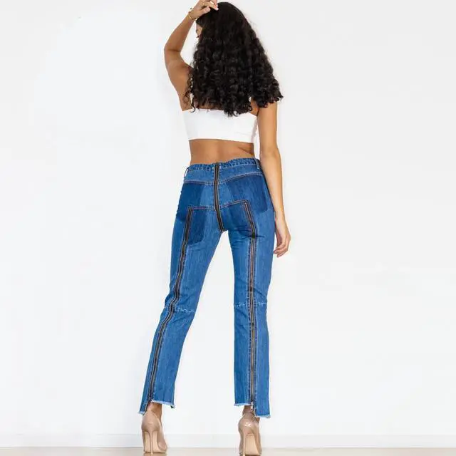 Alt view image 2 of 7 - Shascullfites Melody open crotch jeans with zippers sexy dance blue jeans for women Small Blue Indigo