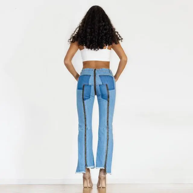 Alt view image 4 of 7 - Shascullfites Melody open crotch jeans with zippers sexy dance blue jeans for women Medium Blue