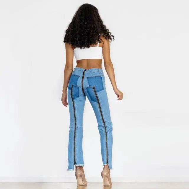 Main image of Shascullfites Melody open crotch jeans with zippers sexy dance blue jeans for women Large Blue