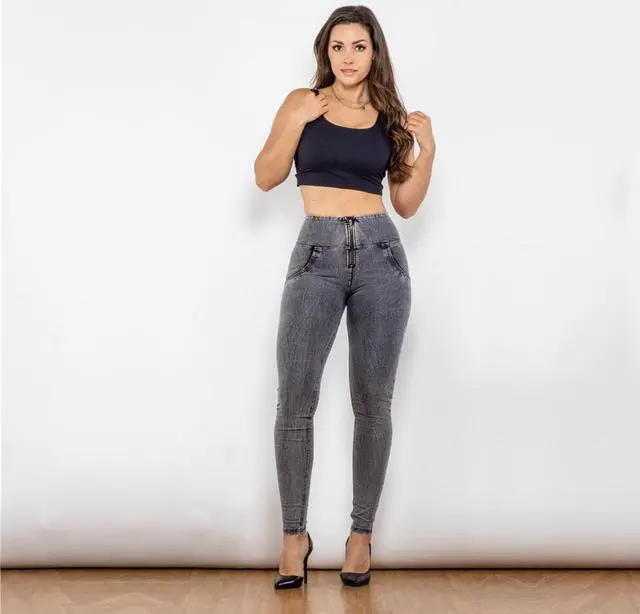 Alt view image 7 of 7 - Shascullfites high waist push up shaping jeans spandex sculpting butt lifting women jeans bum lift scrunch enhancing gym jeans