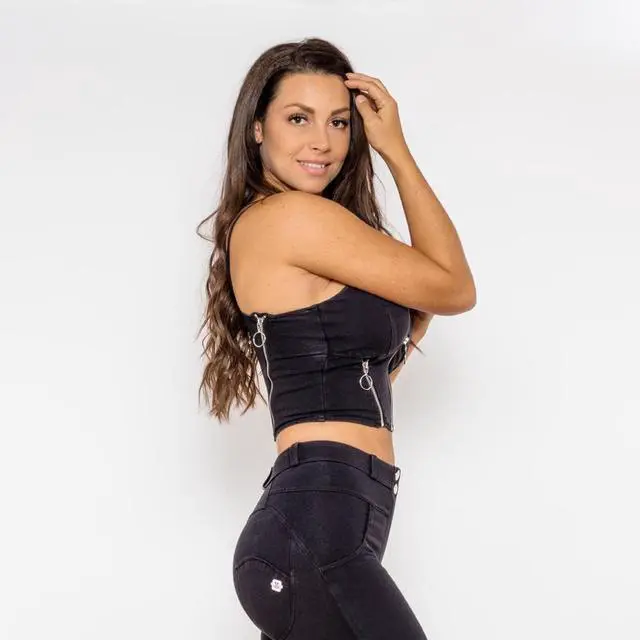 Alt view image 4 of 7 - Shascullfites melody shaping effect shapers for women denim look tops with zippers push up shapewear X-Small black washed
