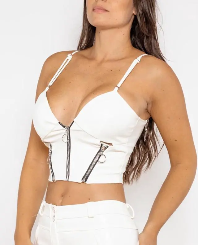 Alt view image 6 of 7 - Shascullfites melody shaping effect shapers for women denim look tops with zippers push up shapewear X-Small white PU