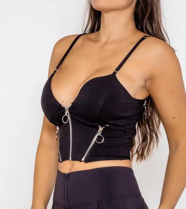 Alt view image 7 of 7 - Shascullfites melody shaping effect shapers for women denim look tops with zippers push up shapewear Medium Black Solid