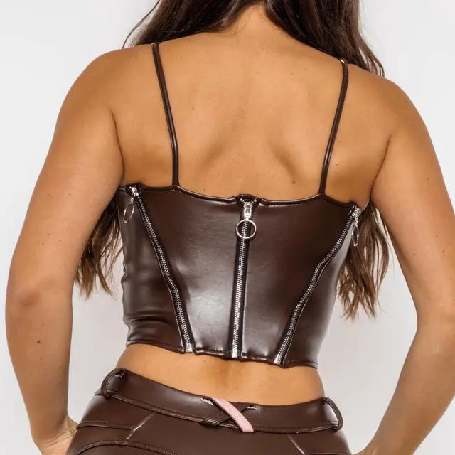 Alt view image 6 of 7 - Shascullfites melody shaping effect shapers for women denim look tops with zippers push up shapewear Medium maroon PU