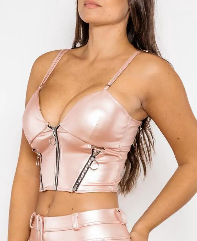 Alt view image 6 of 7 - Shascullfites melody shaping effect shapers for women denim look tops with zippers push up shapewear Medium metallic pink