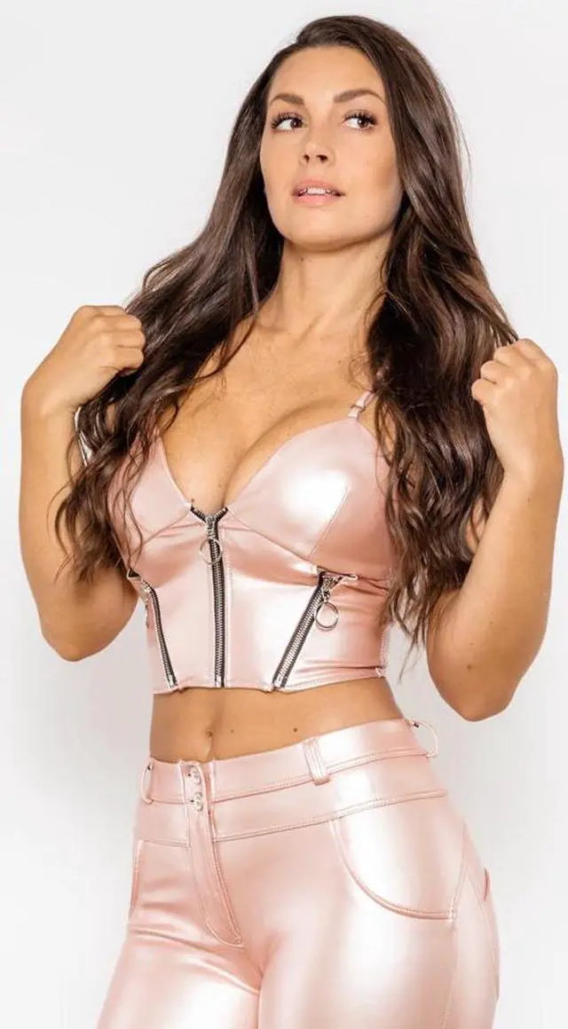 Alt view image 7 of 7 - Shascullfites melody shaping effect shapers for women denim look tops with zippers push up shapewear X-Small metallic pink