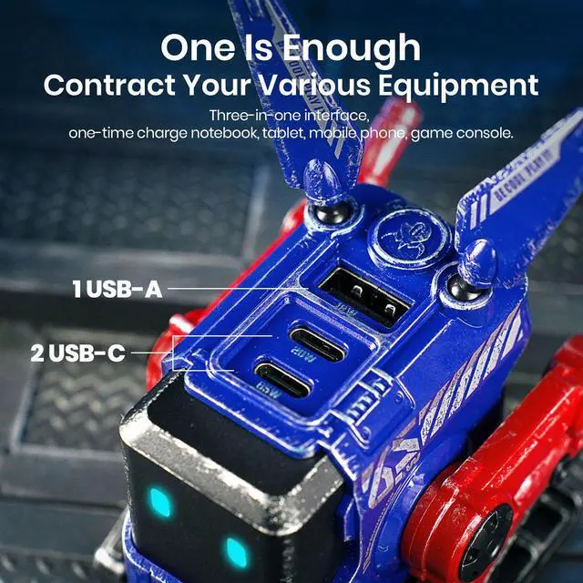 Alt view image 4 of 7 - USB C Charger 65W,Gravastar Alpha65 Robot GaN Fast Charger Block,3-Port Power Adapter,iPad Charger,Foldable Wall Charger for MacBook Pro/Air,iPad Pro,iPhone 15/14/Mini/Pro/13Pro Max/12 Galaxy Note