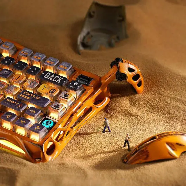 Alt view image 4 of 6 - GravaStar Mercury K1 Pro Wireless Gaming Keyboard, Handcrafted Battle-Worn Mechanical Keyboard, Aluminum Alloy, 75% Layout Custom Keyboard, Designed for Durability & Unique Aesthetic - Yellow