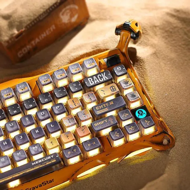Alt view image 5 of 6 - GravaStar Mercury K1 Pro Wireless Gaming Keyboard, Handcrafted Battle-Worn Mechanical Keyboard, Aluminum Alloy, 75% Layout Custom Keyboard, Designed for Durability & Unique Aesthetic - Yellow