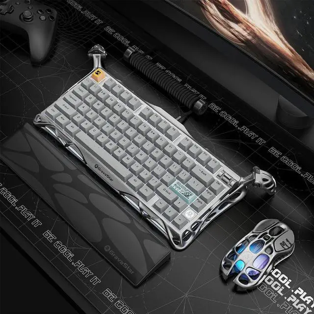 Alt view image 7 of 7 - GravaStar Mercury K1 Pro Wireless Gaming Keyboard: Minimalist Style with Cement Gray Textured Keycaps, Aluminum Alloy, 75 Mechanical Keyboard, 79 Keys + KNOB, Durable & Stylish for Home/Office Use