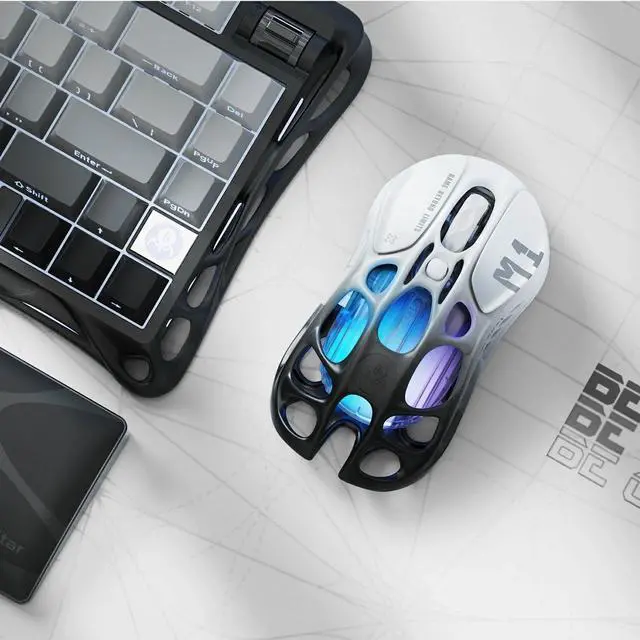Alt view image 4 of 5 - GravaStar Mercury M1 Pro Wireless Gaming Mouse, Lightweight Magnesium Alloy, 26,000 DPI, PAW3395DM Sensor, 5 Programmable Buttons, Support Wired/2.4GHz/BT, Up to 200 Hours Battery Life-Gradient Black