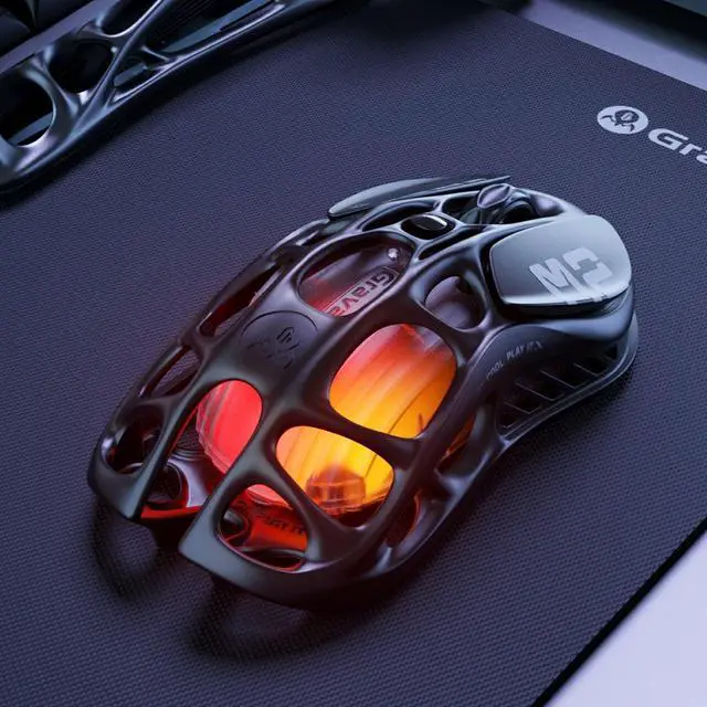 Alt view image 5 of 6 - GravaStar Mercury M2 Wireless Gaming Mouse with 26,000 DPI, PAW3395DM Sensor -79g Lightweight Hollowed-Out Design -5 Programmable Buttons -5 Dynamic Lightsync RGB - Stealth Black