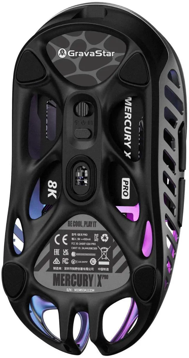 Alt view image 7 of 7 - GravaStar Mercury X Pro Wireless Gaming Mouse  32,000 DPI PAW 3950 Sensor, 8,000Hz Polling Rate, Only 49g, Magnesium Alloy Hollow Frame, RGB Lighting, 5 Programmable Buttons, Tri Mode Connectivity