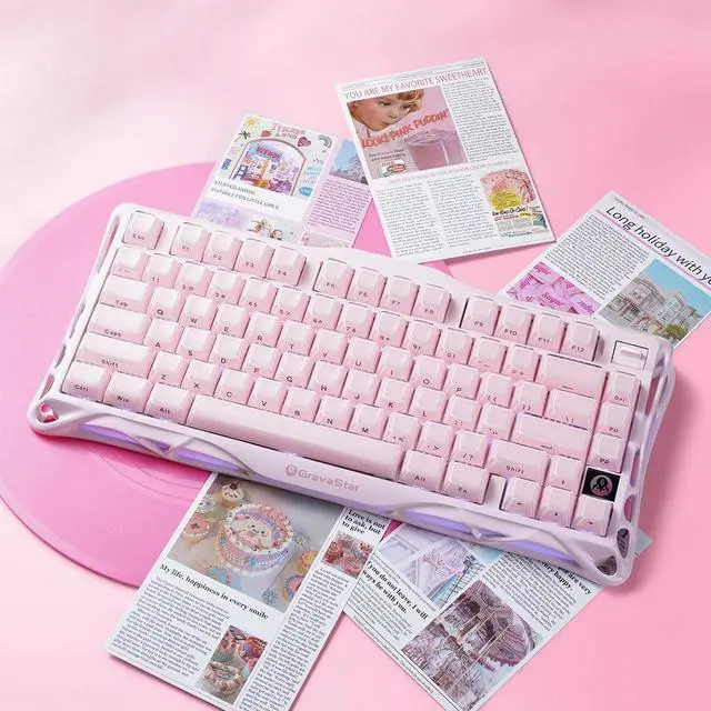 Alt view image 5 of 7 - GravaStar Mercury K1 75% Pink Wireless Keyboard, Aluminum Alloy Exoskeleton Design Mechanical Gaming Keyboard, Gasket Hot-Swap Socket, Linear Switches, RGB Backlit