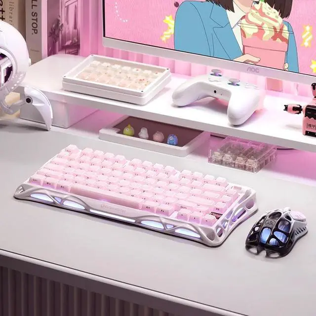 Alt view image 6 of 7 - GravaStar Mercury K1 75% Pink Wireless Keyboard, Aluminum Alloy Exoskeleton Design Mechanical Gaming Keyboard, Gasket Hot-Swap Socket, Linear Switches, RGB Backlit
