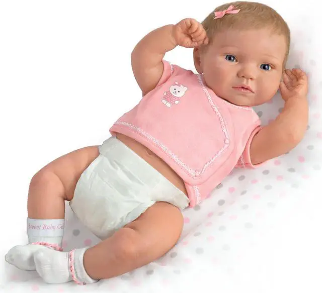Alt view image 3 of 4 - The Ashton - Drake Galleries A Little One To Love Sweet Baby Girl Doll So Truly Real® Anatomically Correct RealTouch® Vinyl Skin with Blanket by Ping Lau 16"-inches