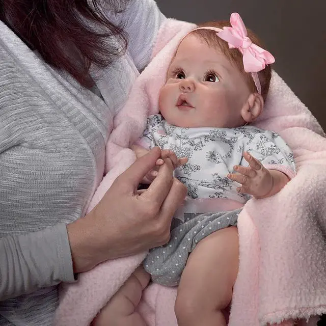 Alt view image 5 of 6 - The Ashton - Drake Galleries Cuddly Coo! So Truly Real® Interactive Baby Girl Doll That "Coos" When Cuddled Weighted Fully Poseable Realistic RealTouch® Vinyl Soft Skin by Sherry Miller 18-inches