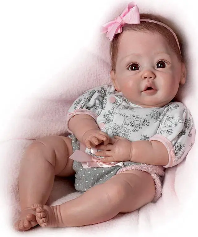 Alt view image 3 of 6 - The Ashton - Drake Galleries Cuddly Coo! So Truly Real® Interactive Baby Girl Doll That "Coos" When Cuddled Weighted Fully Poseable Realistic RealTouch® Vinyl Soft Skin by Sherry Miller 18-inches