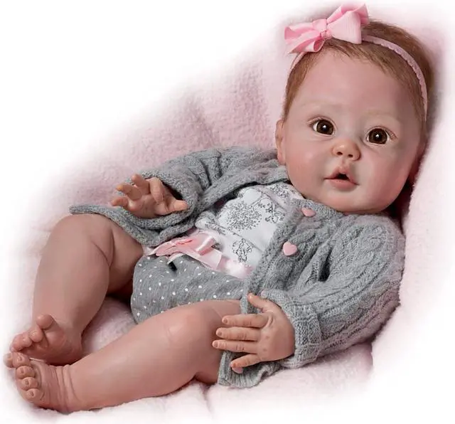 Alt view image 6 of 6 - The Ashton - Drake Galleries Cuddly Coo! So Truly Real® Interactive Baby Girl Doll That "Coos" When Cuddled Weighted Fully Poseable Realistic RealTouch® Vinyl Soft Skin by Sherry Miller 18-inches