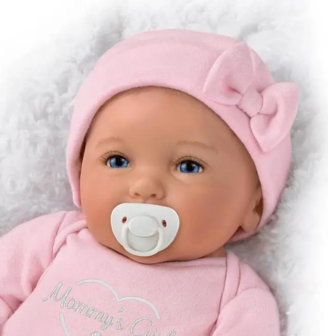 Alt view image 2 of 7 - The Ashton - Drake Galleries Mommy's Girl So Truly Real® Lifelike RealTouch® Vinyl Skin Hand-rooted Hair with Magnetic Pacifier & Realistic Weighted Doll by Ping Lau 17-inches