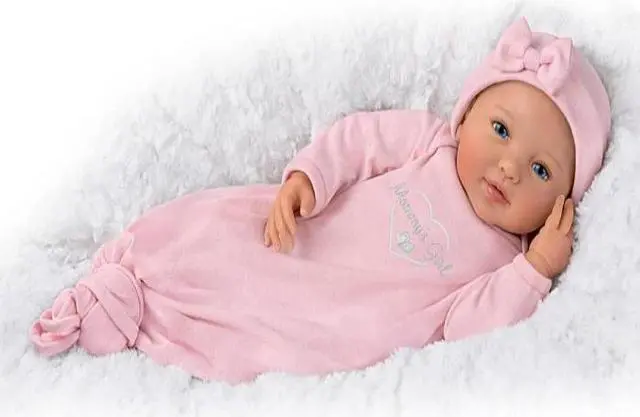 Alt view image 3 of 7 - The Ashton - Drake Galleries Mommy's Girl So Truly Real® Lifelike RealTouch® Vinyl Skin Hand-rooted Hair with Magnetic Pacifier & Realistic Weighted Doll by Ping Lau 17-inches
