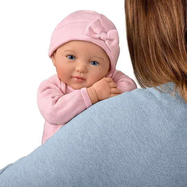 Alt view image 6 of 7 - The Ashton - Drake Galleries Mommy's Girl So Truly Real® Lifelike RealTouch® Vinyl Skin Hand-rooted Hair with Magnetic Pacifier & Realistic Weighted Doll by Ping Lau 17-inches