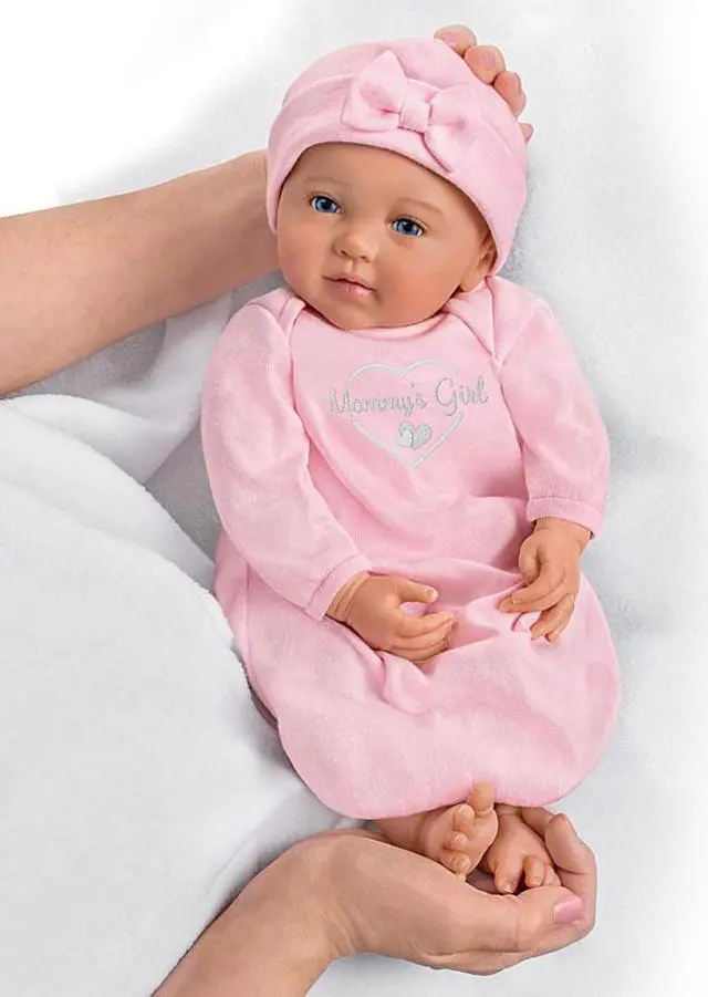 Alt view image 7 of 7 - The Ashton - Drake Galleries Mommy's Girl So Truly Real® Lifelike RealTouch® Vinyl Skin Hand-rooted Hair with Magnetic Pacifier & Realistic Weighted Doll by Ping Lau 17-inches