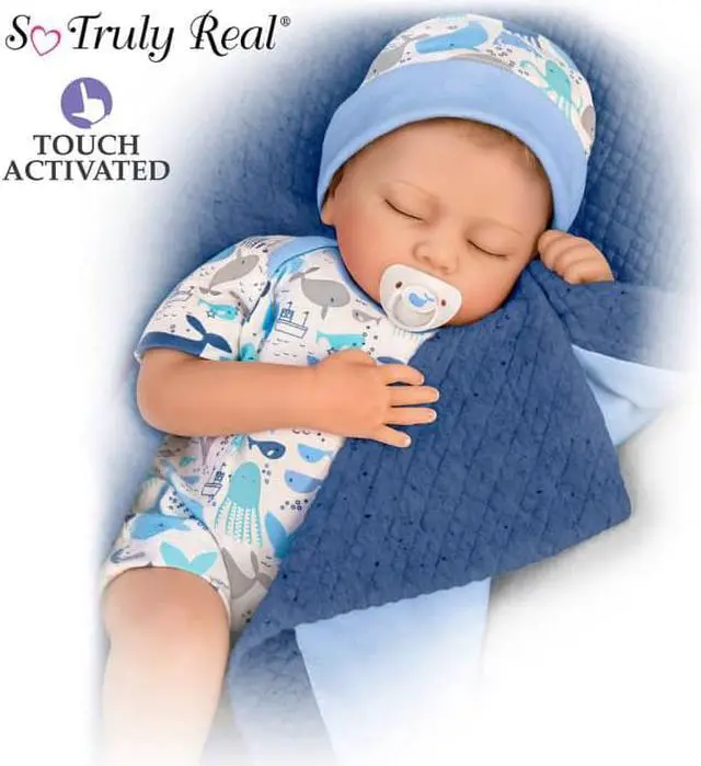 Alt view image 2 of 7 - The Ashton - Drake Galleries Seaside Dreams "Breathing" With Quilted Blanket So Truly Real® Lifelike & Handcrafted RealTouch® Vinyl Skin Weighted For Realism Baby Doll by Andrea Arcello 16-inches