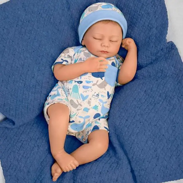 Alt view image 4 of 7 - The Ashton - Drake Galleries Seaside Dreams "Breathing" With Quilted Blanket So Truly Real® Lifelike & Handcrafted RealTouch® Vinyl Skin Weighted For Realism Baby Doll by Andrea Arcello 16-inches