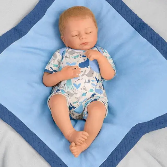 Alt view image 5 of 7 - The Ashton - Drake Galleries Seaside Dreams "Breathing" With Quilted Blanket So Truly Real® Lifelike & Handcrafted RealTouch® Vinyl Skin Weighted For Realism Baby Doll by Andrea Arcello 16-inches